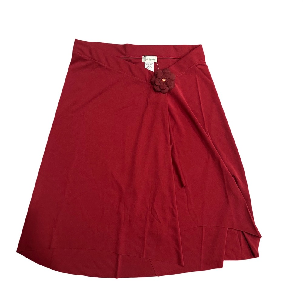 Easy Language Red Wrap Front Midi Skirt with 3D Flower Detail Size Large USA